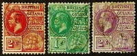 Набор почтовых марок (3 шт.). "Король Георг V и фрегат Сандбах". 1913-1927 годы, Британская Гвиана.