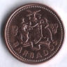 Монета 1 цент. 1989 год, Барбадос.