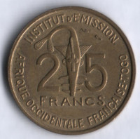 Монета 25 франков. 1957 год, Французская Западная Африка.