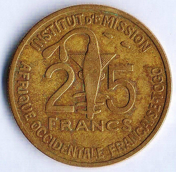 Монета 25 франков. 1957 год, Французская Западная Африка. Монета 25 франков. 1957 год, Французская Западная Африка.