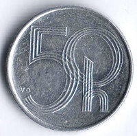 Монета 50 геллеров. 1993(m) год, Чехия.