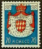 Марка почтовая (70 c.). "Государственный герб". 1954 год, Монако.
