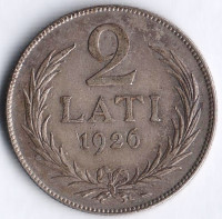 Монета 2 лата. 1926 год, Латвия.