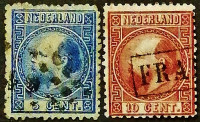 Набор почтовых марок (2 шт.). "Король Вильгельм III". 1867-1868 годы, Нидерланды.