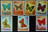 Набор почтовых марок (7 шт.). "Бабочки". 1986 год, Никарагуа.