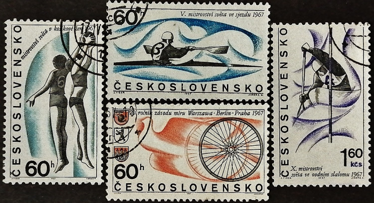 Набор почтовых марок (4 шт.). "Спорт-1967". 1967 год, Чехословакия.