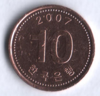 Монета 10 вон. 2007 год, Южная Корея.