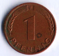 Монета 1 пфенниг. 1966(F) год, ФРГ.