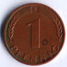 Монета 1 пфенниг. 1966(F) год, ФРГ.