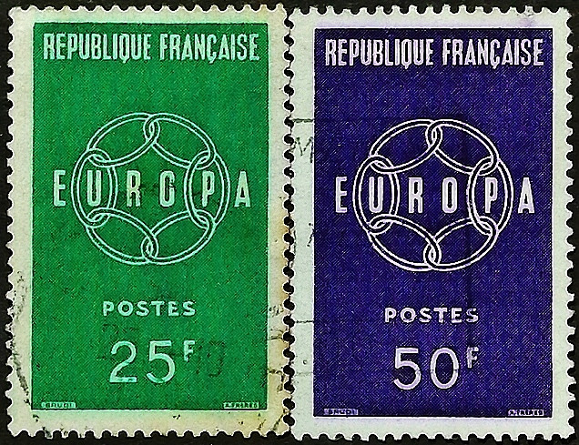 Набор почтовых марок (2 шт.). "Europa (C.E.P.T.) - Цепь". 1959 год, Франция.