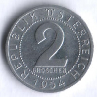 Монета 2 гроша. 1954 год, Австрия.