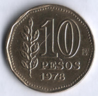 Монета 10 песо. 1978 год, Аргентина.