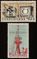 Набор почтовых марок (2 шт.). "10 лет чехословацкому телевидению". 1963 год, Чехословакия.