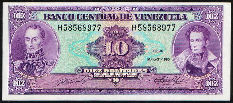 Бона 10 боливаров. 1990 год, Венесуэла.