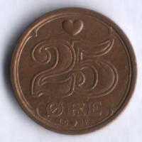 Монета 25 эре. 1996 год, Дания. LG;JP;A.