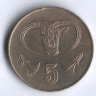 Монета 5 центов. 2001 год, Кипр.