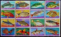 Набор почтовых марок (16 шт.). "Экзотические рыбки". 1975 год, Экваториальная Гвинея.