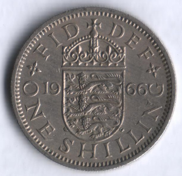 Монета 1 шиллинг. 1966 год, Великобритания (Герб Англии).