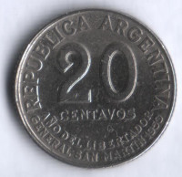 Монета 20 сентаво. 1950 год, Аргентина.