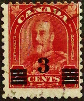 Почтовая марка (3 c.). "Король Георг V". 1932 год, Канада.