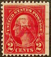 Почтовая марка (2 c.). "Джордж Вашингтон". 1927 год, США.