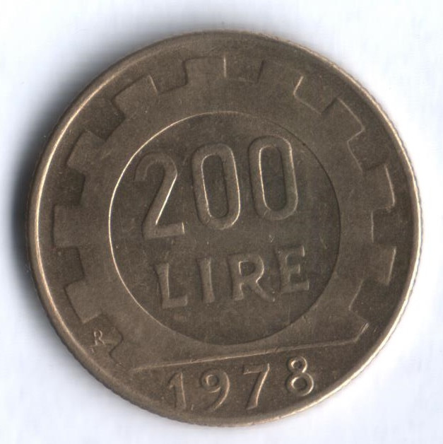 Монета 200 лир. 1978 год, Италия.