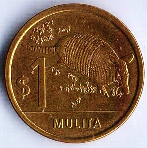 Монета 1 песо. 2019 год, Уругвай. Броненосец.