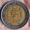 Монета 2 новых соля. 2011 год, Перу.