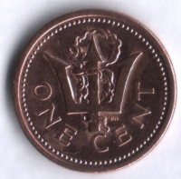 Монета 1 цент. 1991 год, Барбадос.