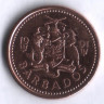 Монета 1 цент. 1991 год, Барбадос.
