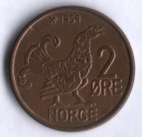 Монета 2 эре. 1959 год, Норвегия.