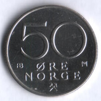 Монета 50 эре. 1977 год, Норвегия.
