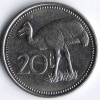 Монета 20 тойа. 2010 год, Папуа-Новая Гвинея.