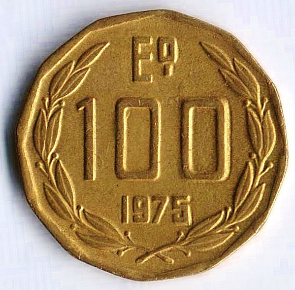 Монета 100 эскудо. 1975 год, Чили.