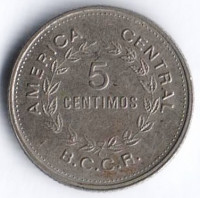 Монета 5 сентимо. 1976(g) год, Коста-Рика. "5" - широкая.