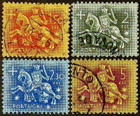 Набор почтовых марок (4 шт.). "Конная печать короля Диниша". 1953 год, Португалия.