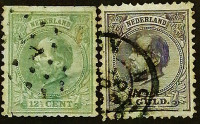 Набор почтовых марок (2 шт.). "Король Вильгельм III". 1875-1888 годы, Нидерланды.