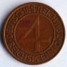 Монета 4 рейхспфеннига. 1932 год (J), Веймарская республика.