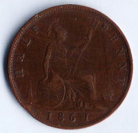 Монета 1/2 пенни. 1861 год, Великобритания.