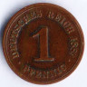 Монета 1 пфенниг. 1889 год (G), Германская империя.