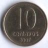 Монета 10 сентаво. 2007 год, Аргентина.