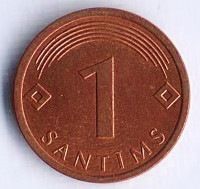 Монета 1 сантим. 2008 год, Латвия.