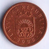 Монета 1 сантим. 2008 год, Латвия.