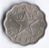 Монета 3 пенса. 1958 год, Гана.