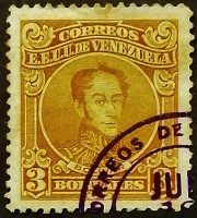 Почтовая марка (3 b.). "Симон Боливар". 1925 год, Венесуэла.