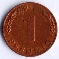 Монета 1 пфенниг. 1966(G) год, ФРГ.