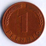 Монета 1 пфенниг. 1966(G) год, ФРГ.