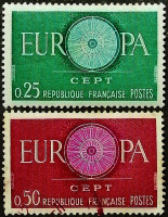 Набор почтовых марок (2 шт.). "Europa (C.E.P.T.) - Колесо". 1960 год, Франция.