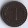 Монета 1 пфенниг. 1949(F) год, ФРГ.