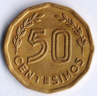Монета 50 сентесимо. 1977 год, Уругвай.